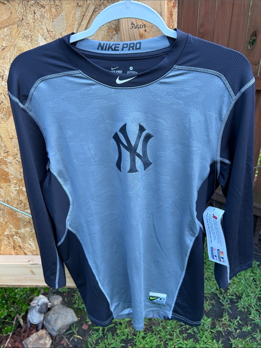 Nike Pro Grey and Black NY Yankees Compression Shirt